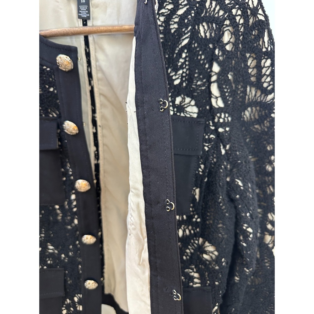 White House Black Market Stylist Jacket Black Floral Lace Crest Button Size 10 - Picture 5 of 12